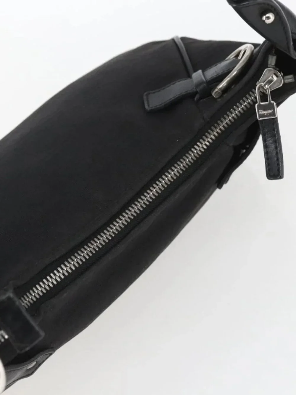 Salvatore Ferragamo Shoulder Bag Canvas Leather Black Silver Auth ka1340